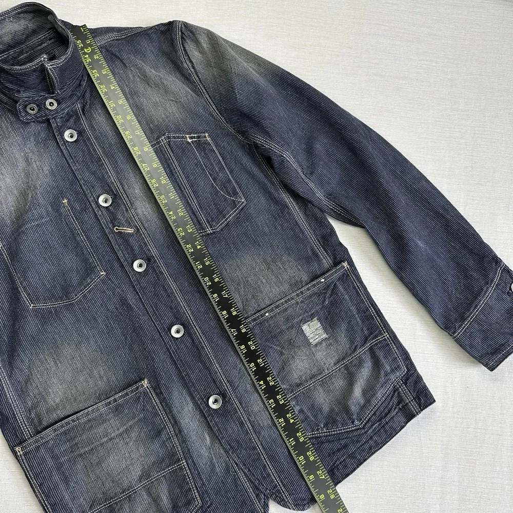 Diesel Railroad Stripe Denim Jacket Sanforized Chinstrap Men Medium Western Fade